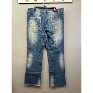 Cowboy Up Jeans Mens 38x32 Blue Medium Wash Straight Embroidered Raw Hem Altered